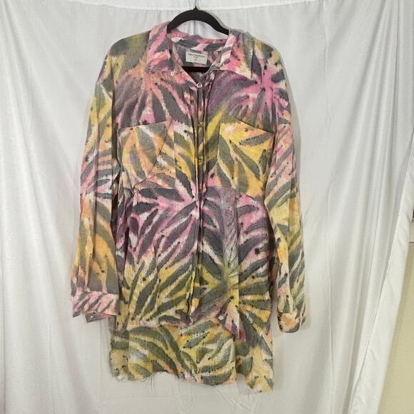 One Teaspoon Palm Island Tie-Dye Muslin Coverup Shirt Small 100% Cotton Longline - Picture 2 of 7
